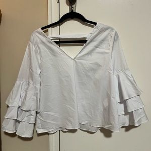 Zara Collection white top with detailed ruffle sleeves 🤍